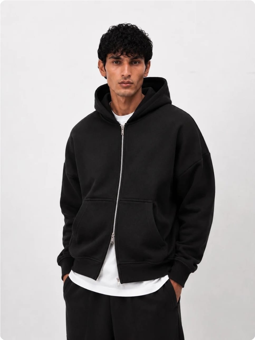 350 GSM Black Reverse Zipper Hoodie Back View