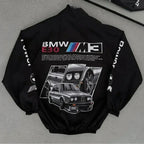 modern performance streetwear jacket with motorsport graphic detailing
