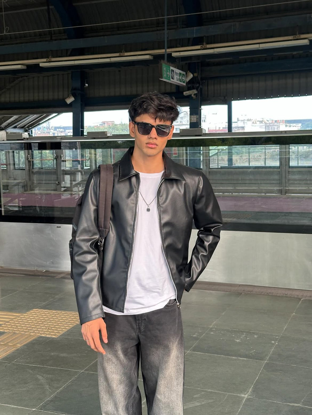 Oversized Black Faux Leather Jacket