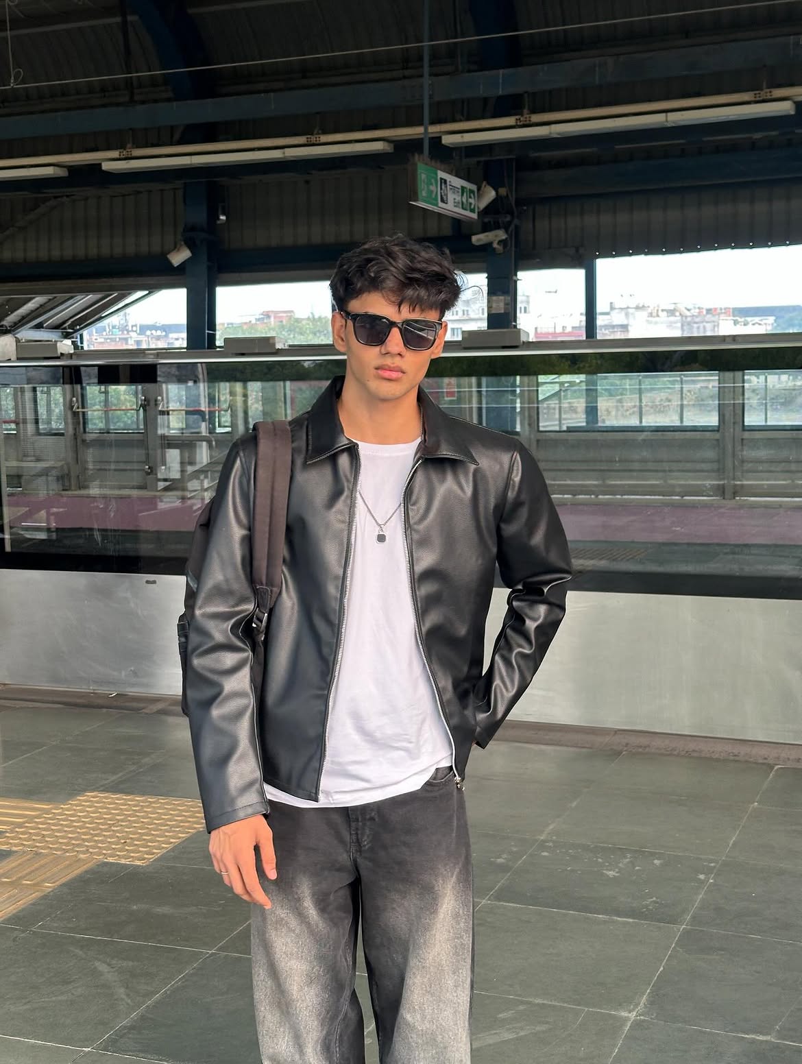Oversized Black Faux Leather Jacket