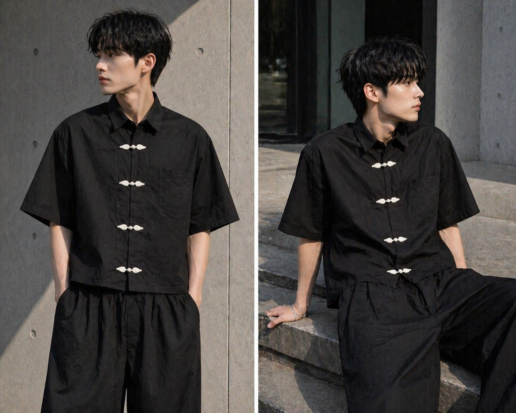 Korean oversized shirt in Seoul Shadow design casual streetwear look