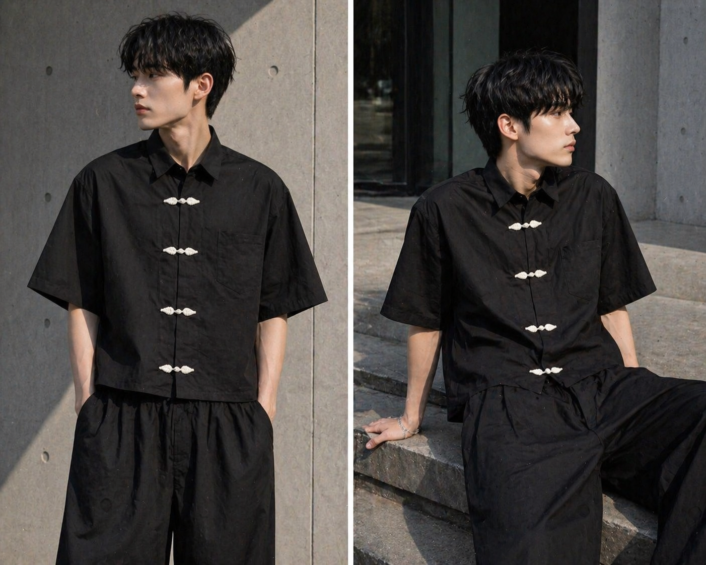 Korean oversized shirt in Seoul Shadow design casual streetwear look