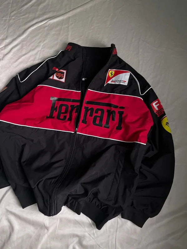 Black Ferrari F1 Racing Jacket for Men | Premium Formula 1 Style – Western Vibe