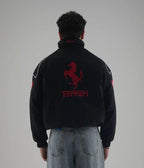 Black Ferrari Embroidered Jacket – Premium Unisex Racing Style | Westernvibe
