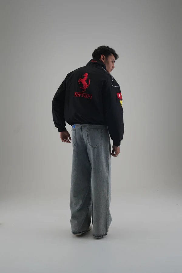 Black Ferrari Embroidered Jacket – Premium Unisex Racing Style | Westernvibe