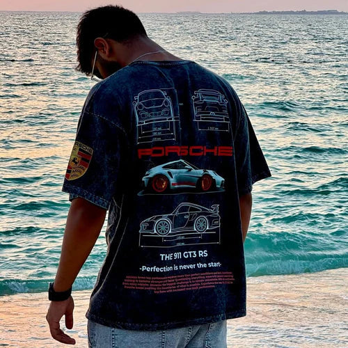 Oversized Porsche 911 Streetwear T-Shirt Side Angle View