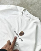 White Porsche Graphic Print Oversized Tee Close Up Detail