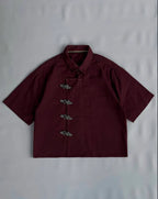 Burgundy Chinese style shirt with mandarin collar detail