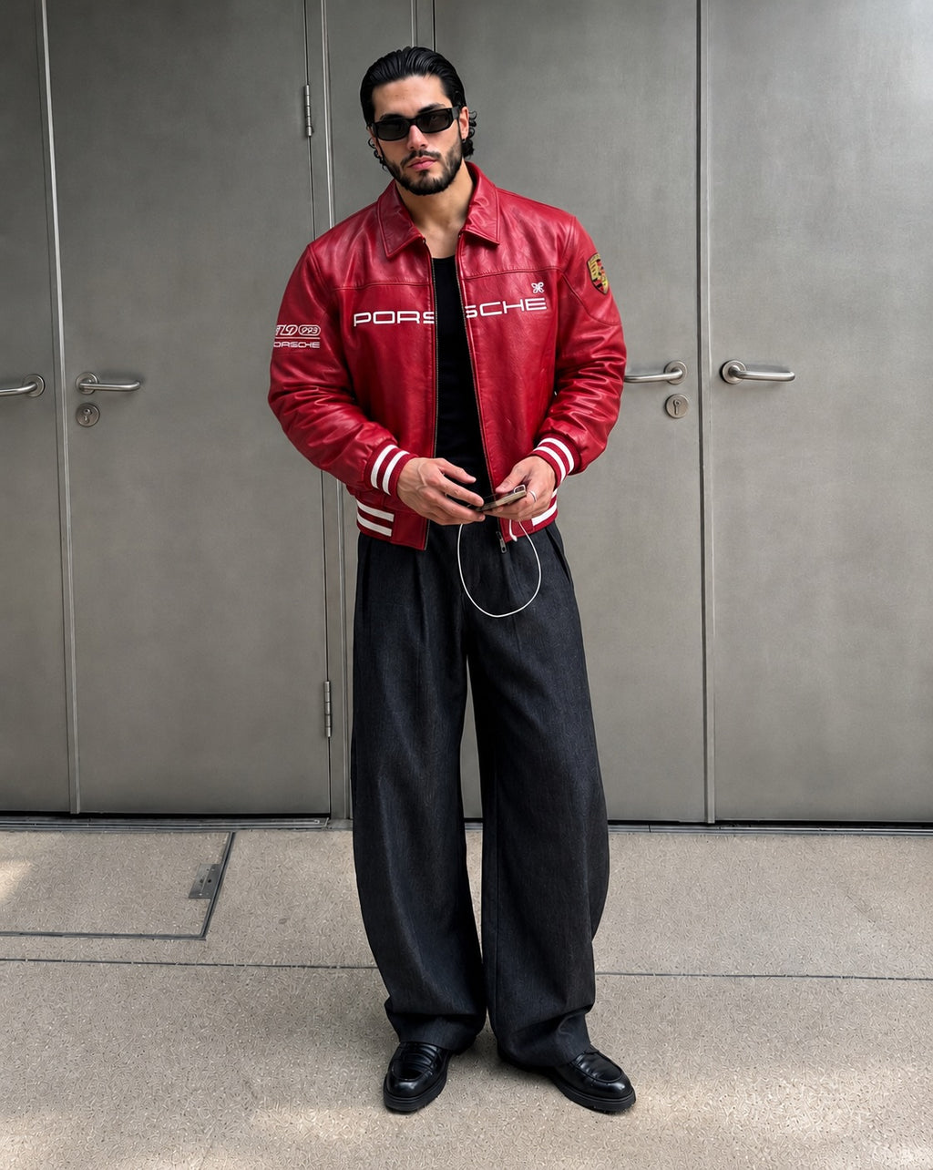 Red Porsche Premium Faux Leather Jacket Front View