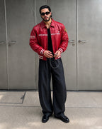 Red Porsche Premium Faux Leather Jacket Front View