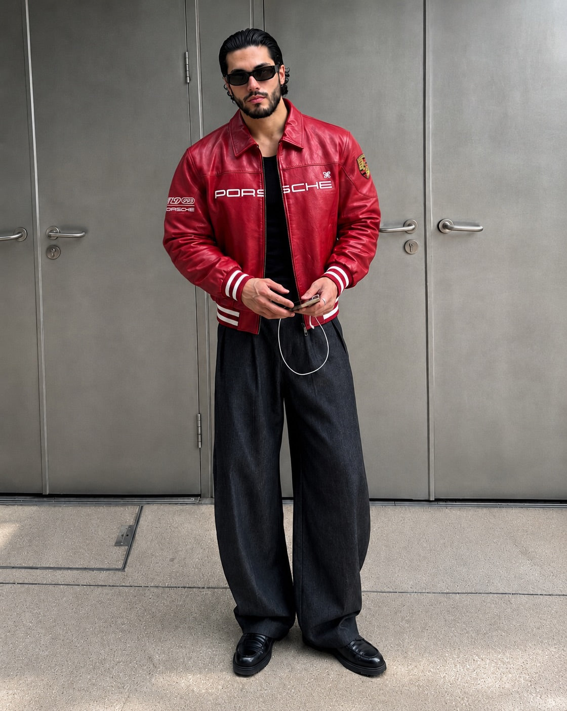 Red Porsche Premium Faux Leather Jacket Front View