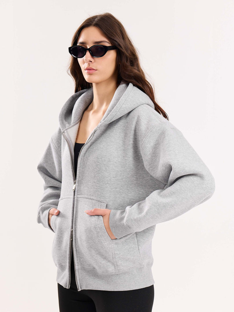 350 GSM Grey Reverse Zipper Hoodie | Premium Oversized Hoodie – Westernvibe