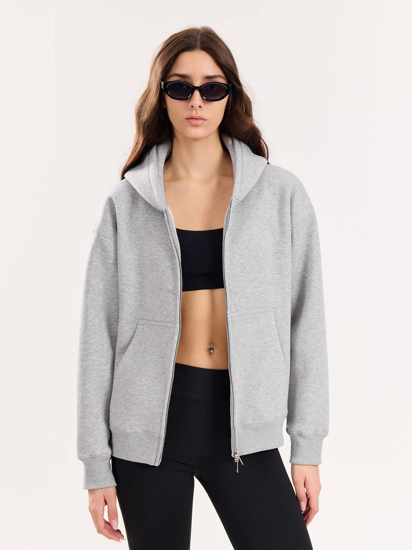 350 GSM Grey Reverse Zipper Hoodie | Premium Oversized Hoodie – Westernvibe
