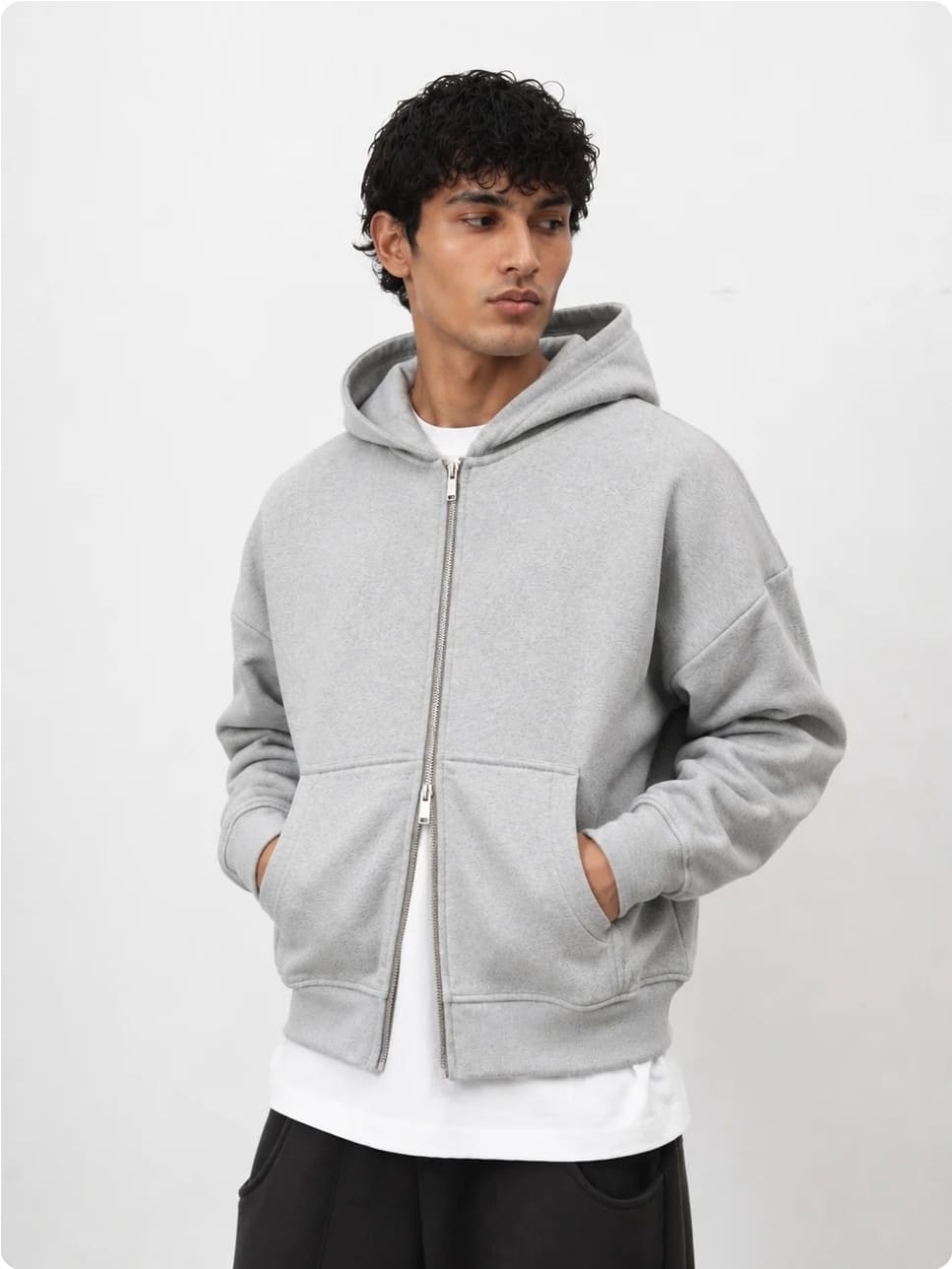 350 GSM Grey Reverse Zipper Hoodie | Premium Oversized Hoodie – Westernvibe