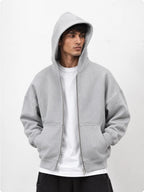 350 GSM Grey Reverse Zipper Hoodie | Premium Oversized Hoodie – Westernvibe