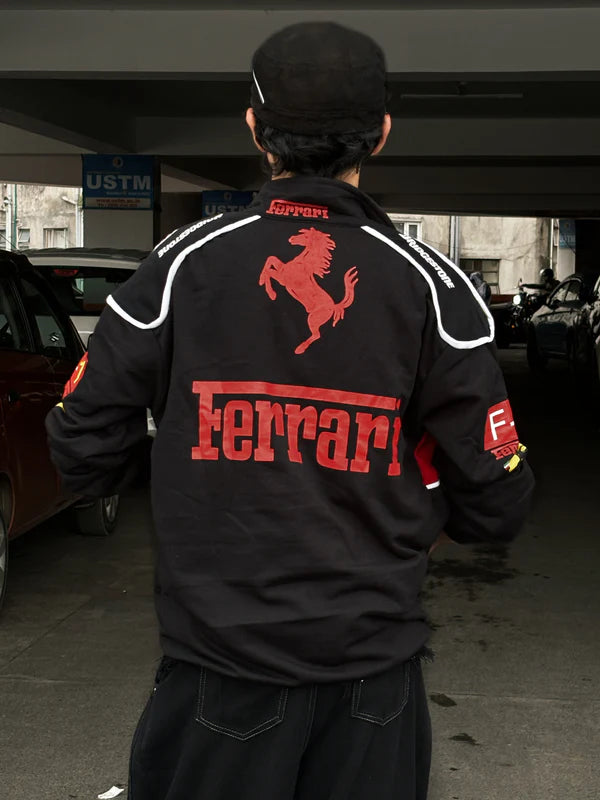 Black Ferrari F1 Racing Jacket for Men | Premium Formula 1 Style – Western Vibe