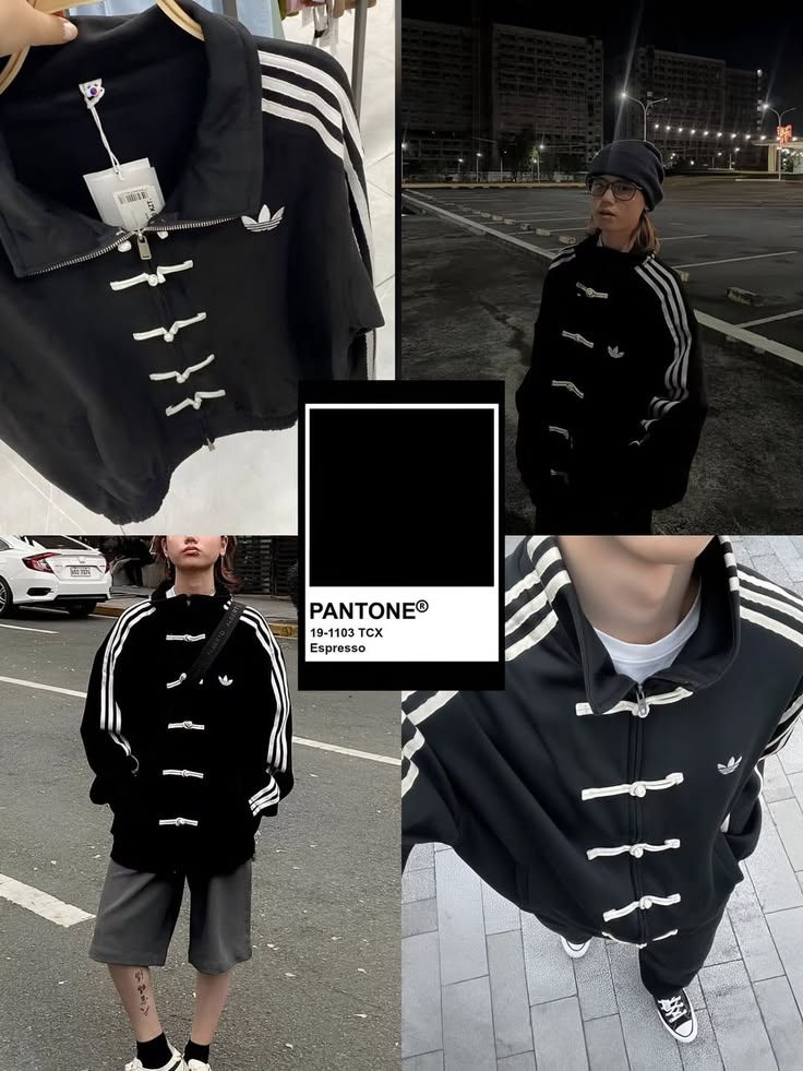Black Chinese-inspired knot streetwear jacket with zip and button closure