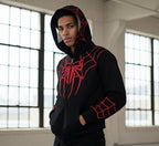 Black red spider web zip hoodie front view
