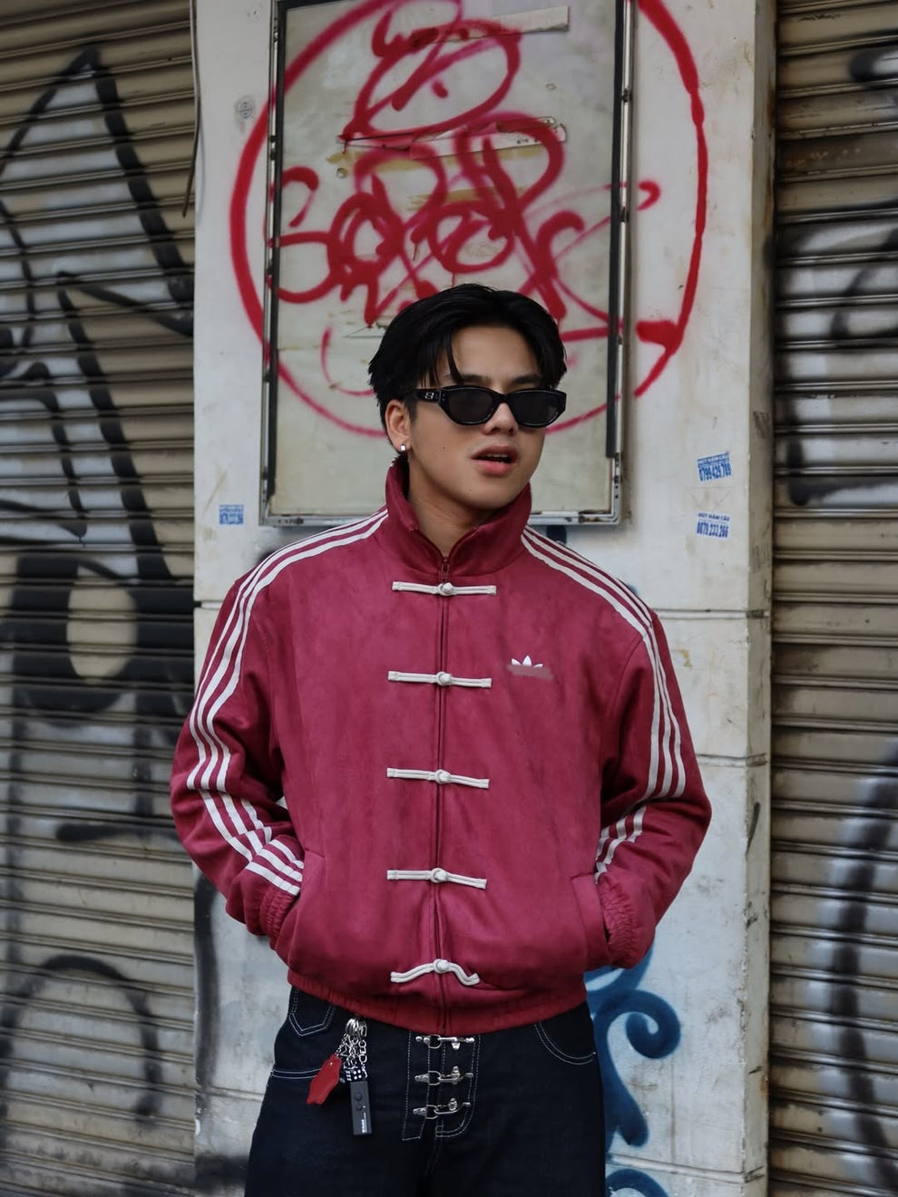 CNY suede jacket with Chinese-inspired streetwear design