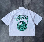 White oversized shirt with 8 ball graphic print unisex fashion
