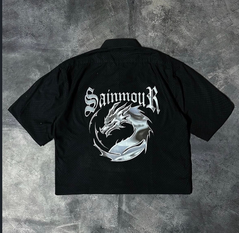 Premium dragon graphic oversized shirt Chinese urban fashion