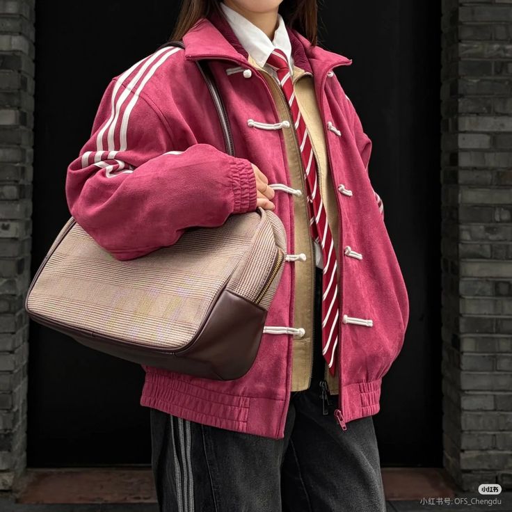 Maroon Chinese-inspired knot streetwear jacket with zip and button closure