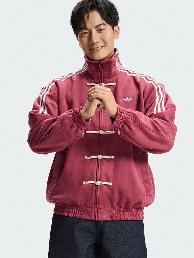 Maroon CNY suede knot jacket with oversized unisex streetwear design