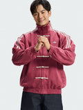 Maroon CNY suede knot jacket with oversized unisex streetwear design