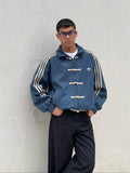Navy blue CNY suede jacket with Chinese-inspired detailing