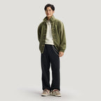 Olive green CNY suede jacket with Chinese-inspired detailing