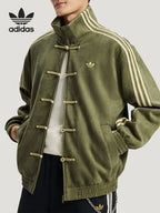Olive green CNY suede jacket with full sleeves and front pockets