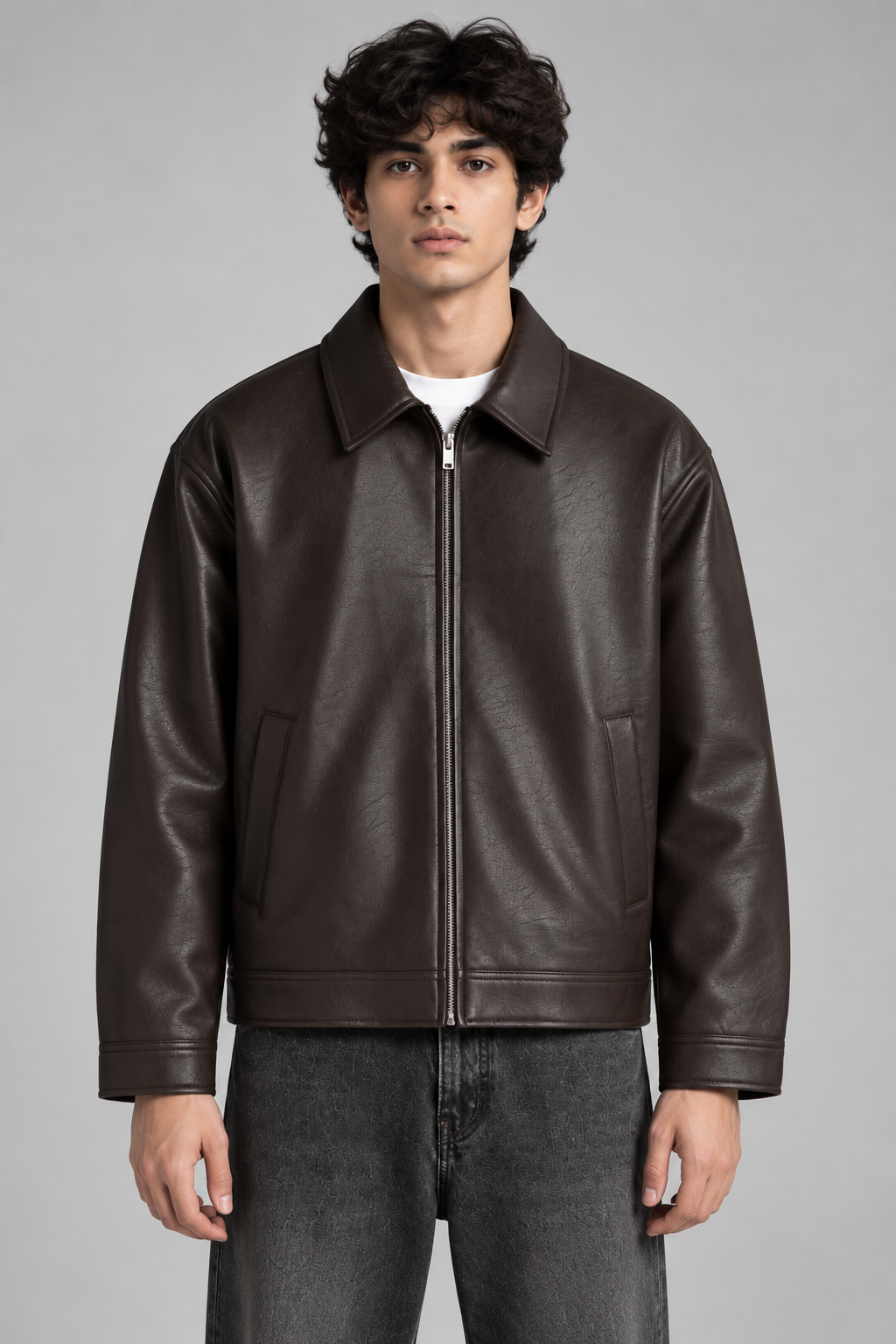 Premium Brown Leather Jacket for Men Front View