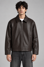 Premium Brown Leather Jacket for Men Front View
