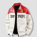 Ferrari White & Red Racing Leather Jacket – Bold Motoring Style | WesternVibe®